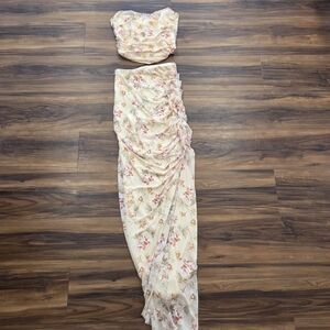 Source Unknown Strapless Floral Dress in Cream and Pink